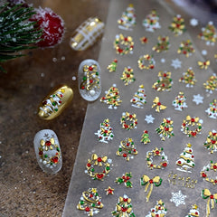YEFIUO Christmas nail stickers sheet with gold-stamped motifs for quick, salon-worthy nails.