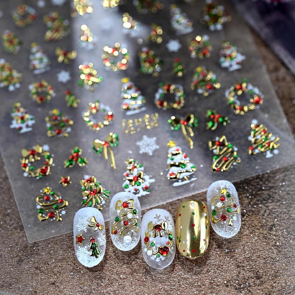 YEFIUO nail art stickers featuring gold stamps for festive holiday nails.