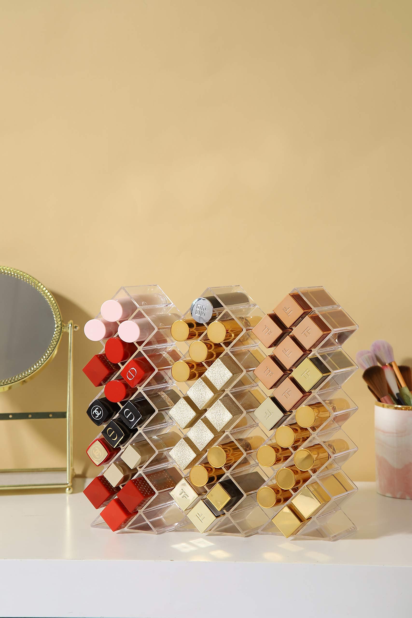 YIEZI vanity display with clear profile for stylish makeup organization.