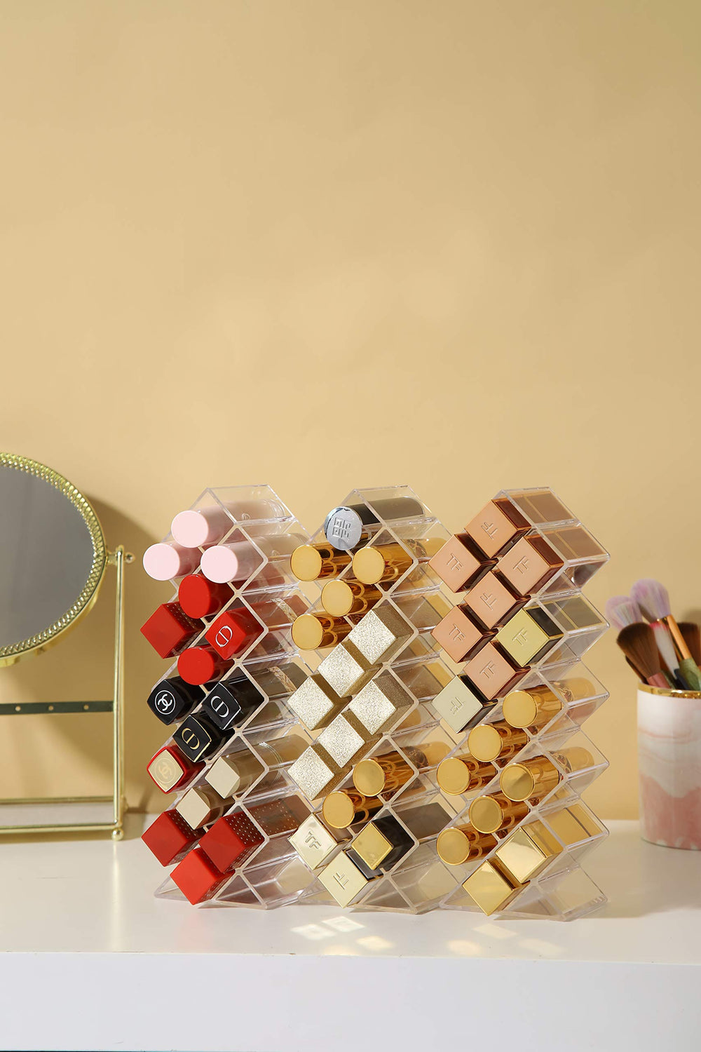 YIEZI vanity display with clear profile for stylish makeup organization.