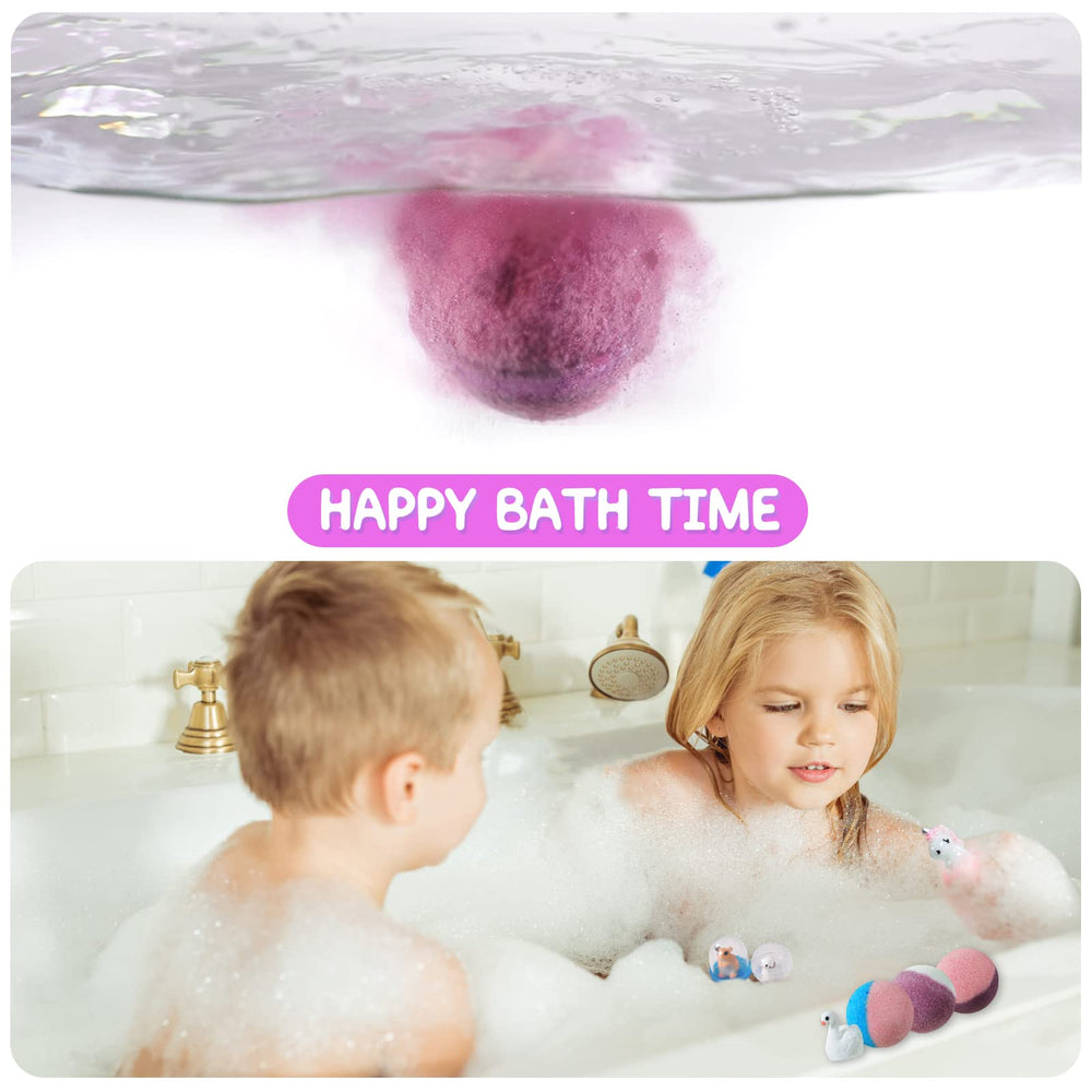 Animal-toy surprises from Yekery bath bombs featuring owl, unicorn, dolphin, and more.