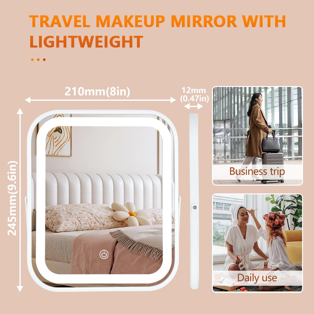 YEKKOPT LED makeup mirror touchscreen with dimmable brightness for flawless lighting.