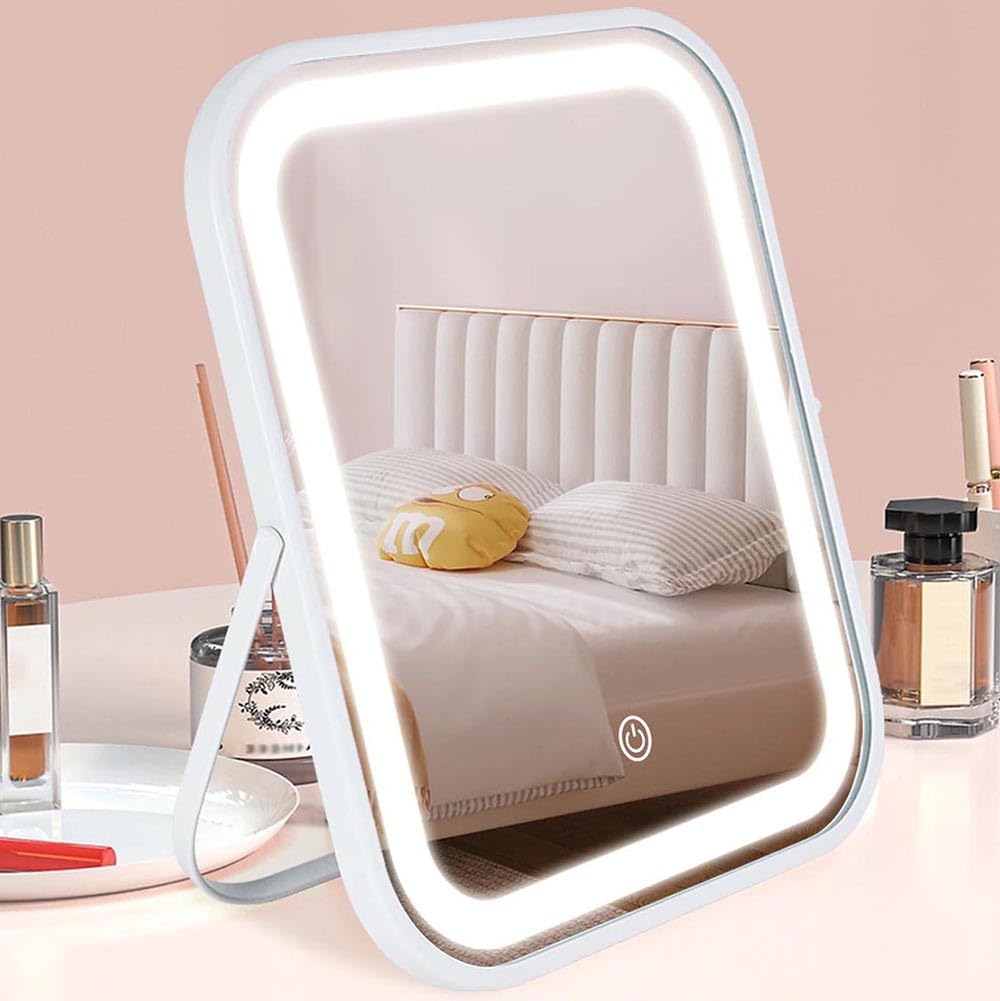 YEKKOPT portable desk mirror with built-in battery for wireless operation.