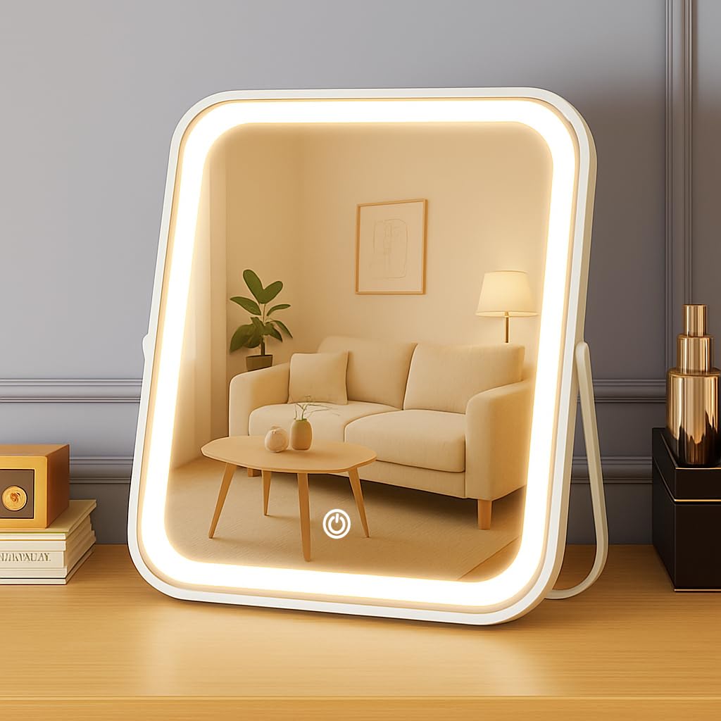 YEKKOPT rechargeable vanity mirror with 8x10 lights for precise makeup in any room.