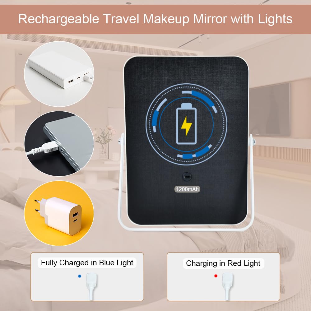 YEKKOPT vanity mirror battery compartment highlights rechargeable power and cordless use