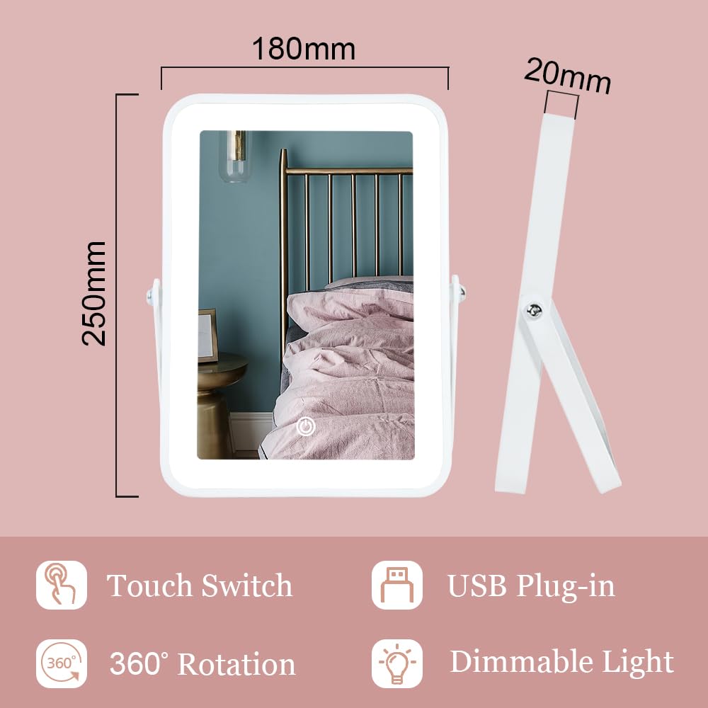 YEKKOPT vanity mirror side view shows sturdy U-shaped stand for stable setup