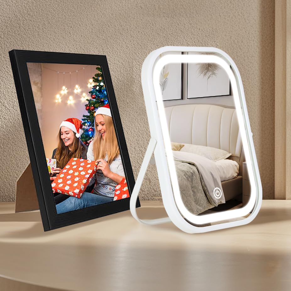 YEKKOPT travel makeup mirror 360-degree rotation with sturdy U-shaped stand