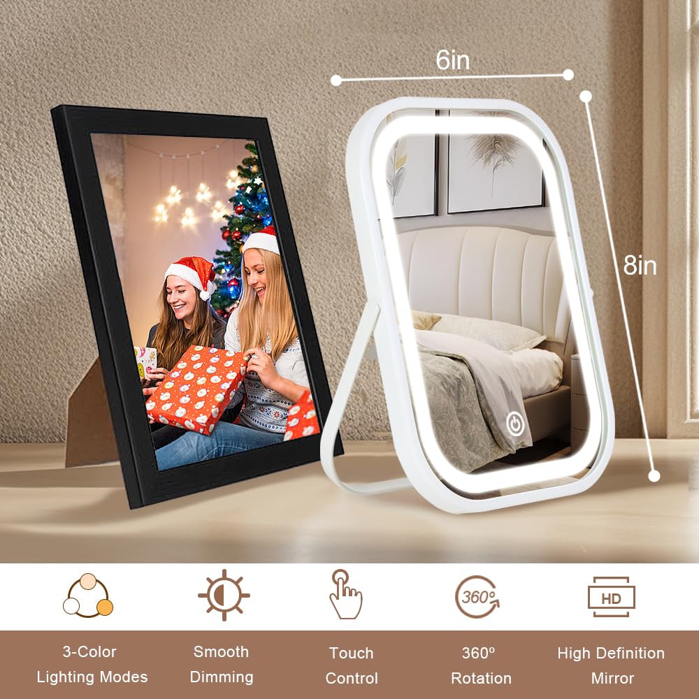 YEKKOPT travel makeup mirror lit face showing bright LED for precision brows