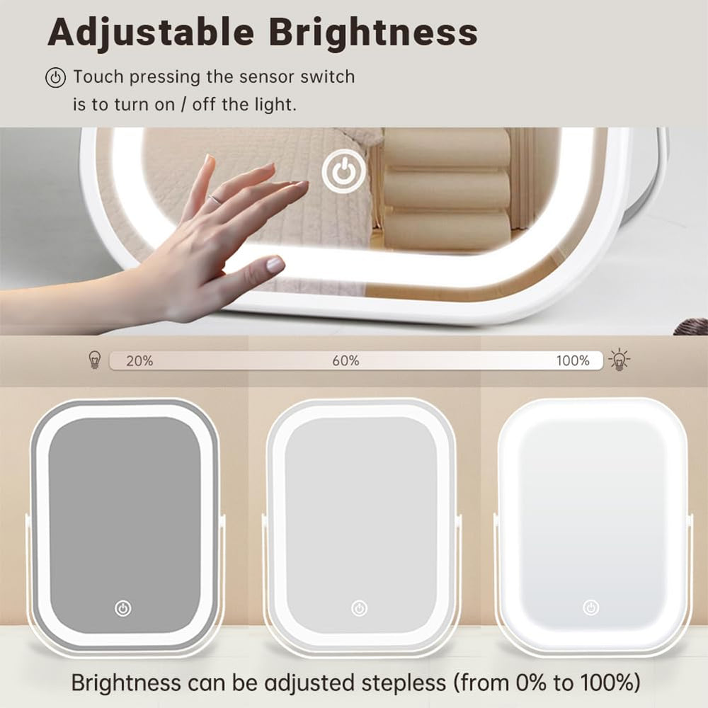 YEKKOPT travel makeup mirror rechargeable 1200mAh for cordless use anywhere