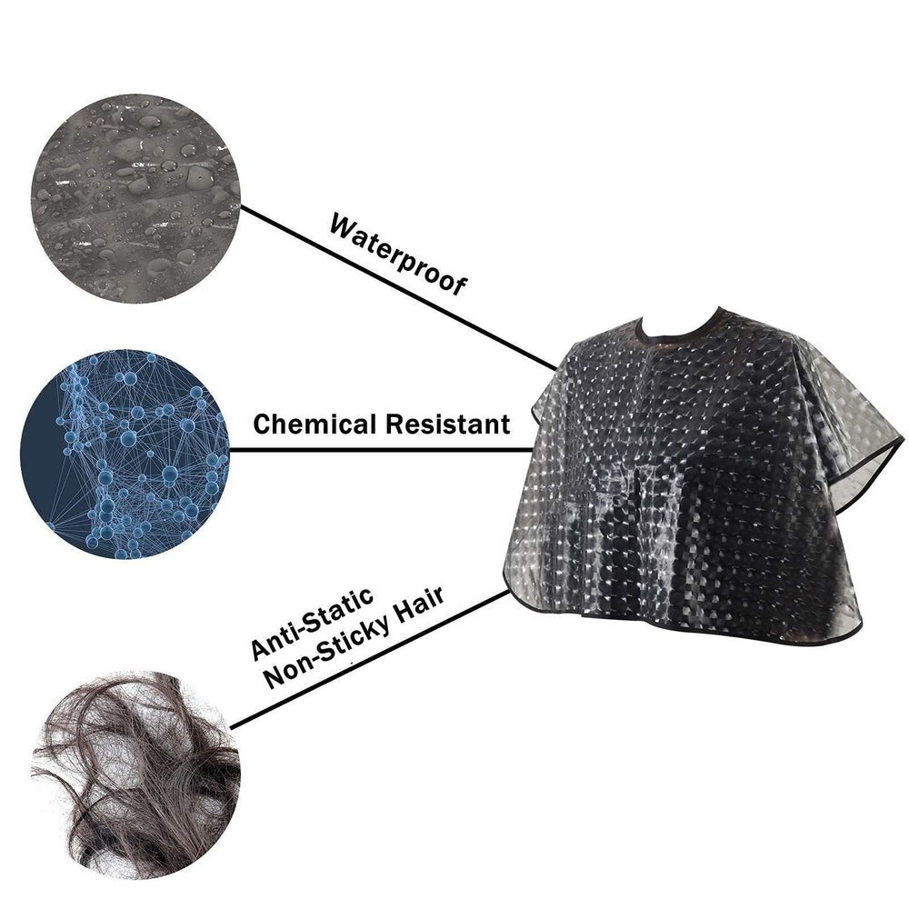 YELEGAI black PVC salon cape showcases professional appearance and liquid resistance for messy color sessions.