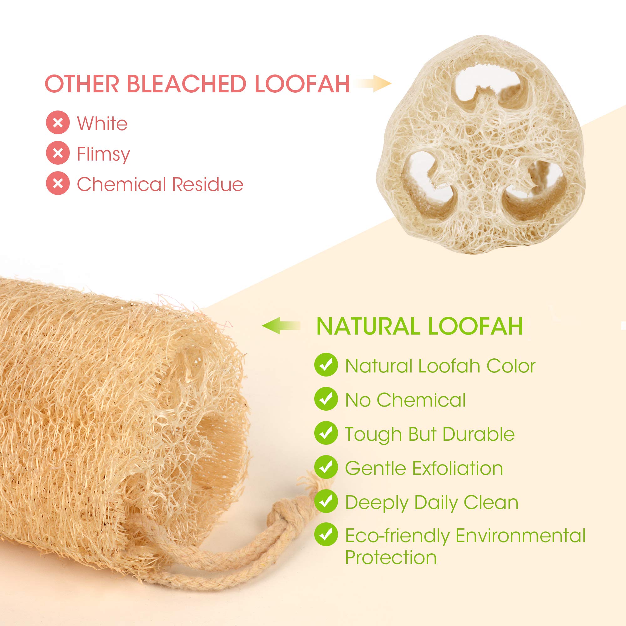 YEMTAL loofah sponge back scrubber shown with long 12-inch length for full-body reach