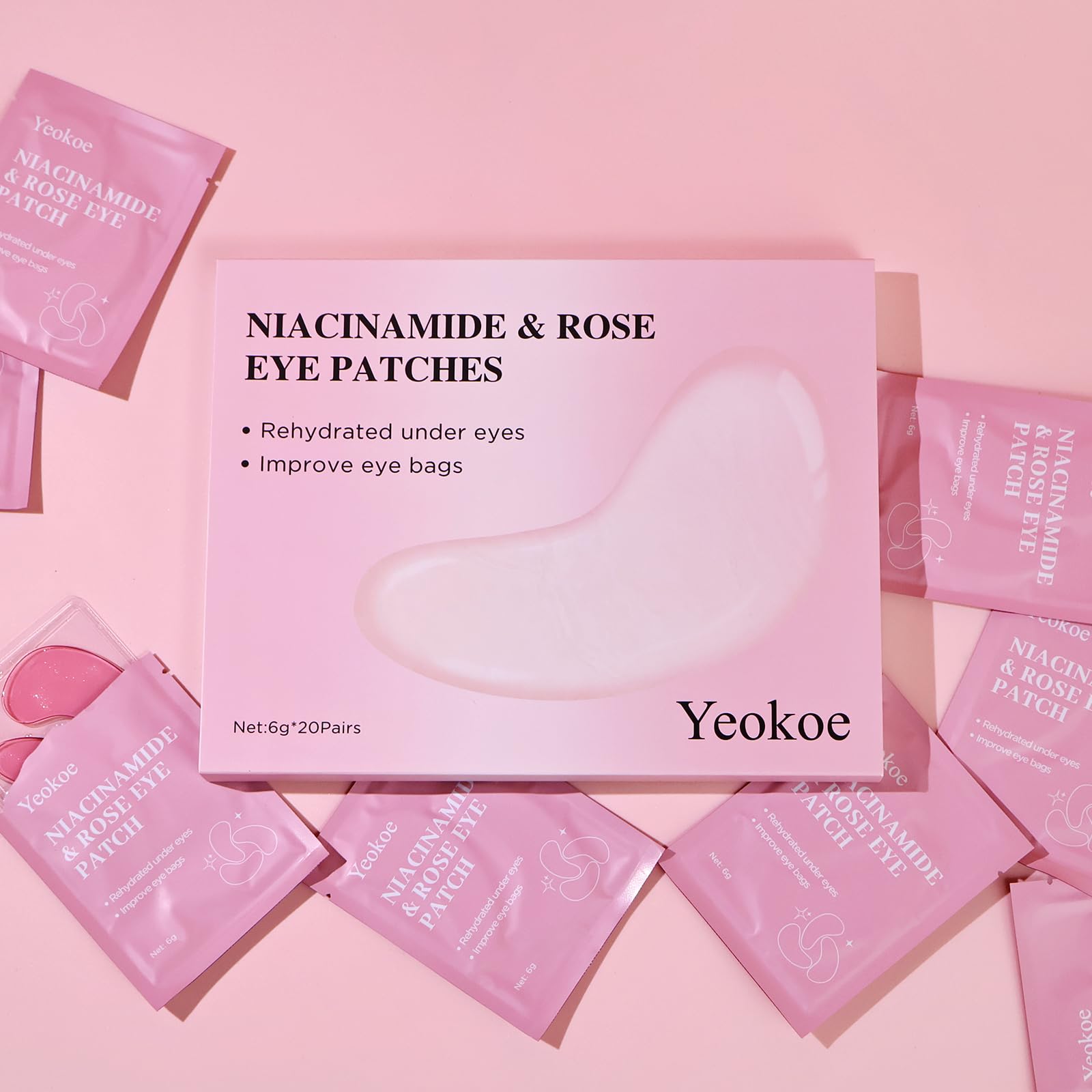 Yeokoe eye patches resting under-eye during a relaxing self-care moment.