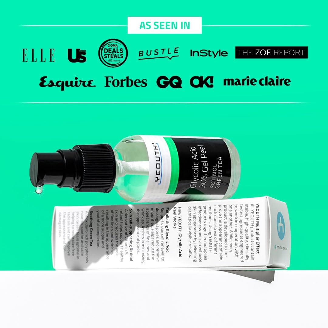 YEOUTH exfoliating gel with retinol and green tea after cleansing for refreshed glow.