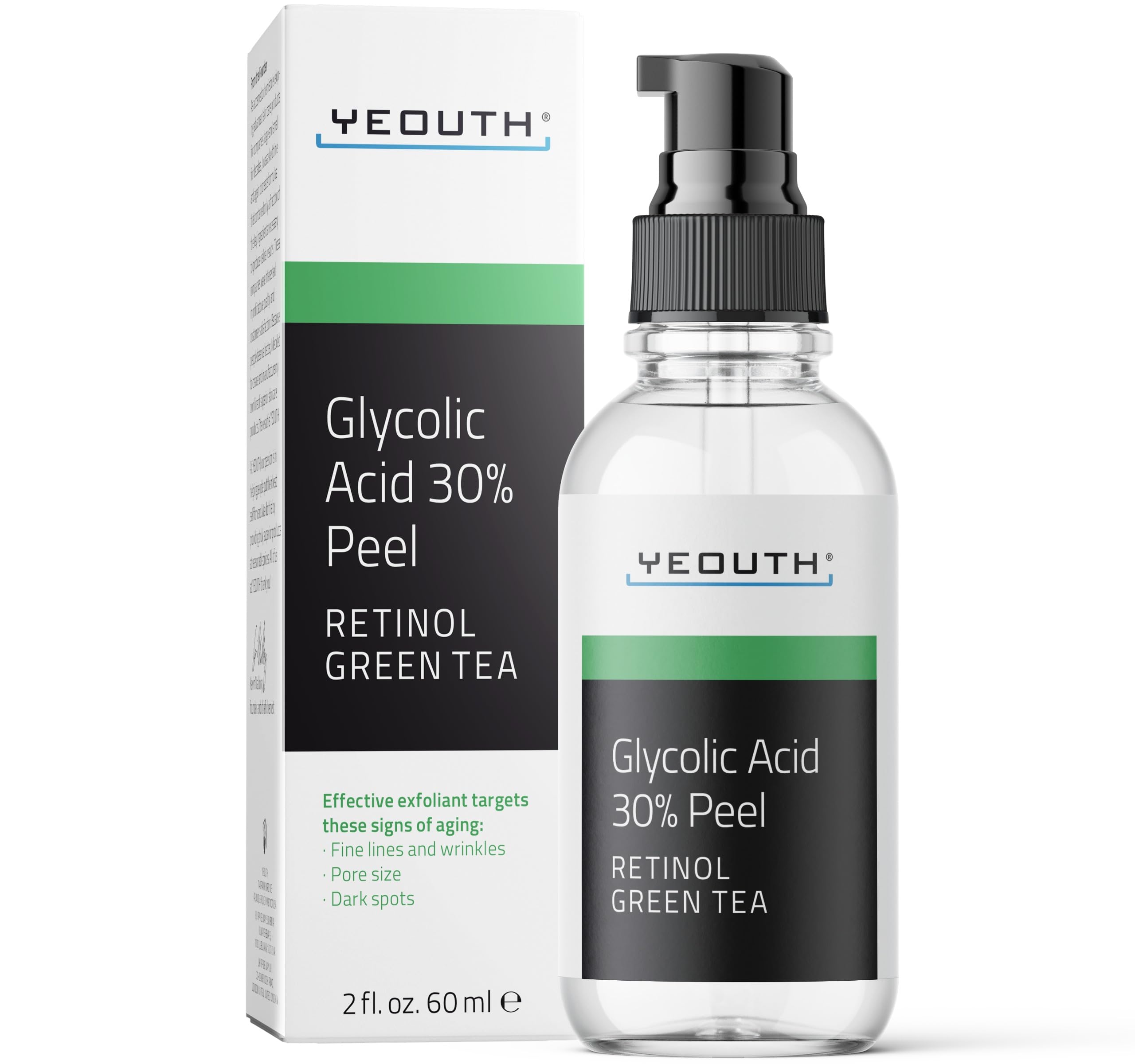 YEOUTH glycolic acid peel bottle promoting smoother skin through at-home exfoliation.