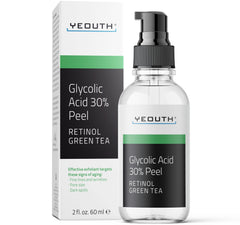 YEOUTH glycolic acid peel bottle promoting smoother skin through at-home exfoliation.
