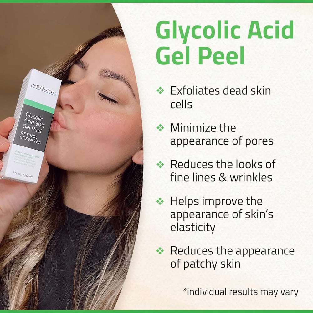 YEOUTH glycolic acid peel steps illustrate a mindful monthly routine.