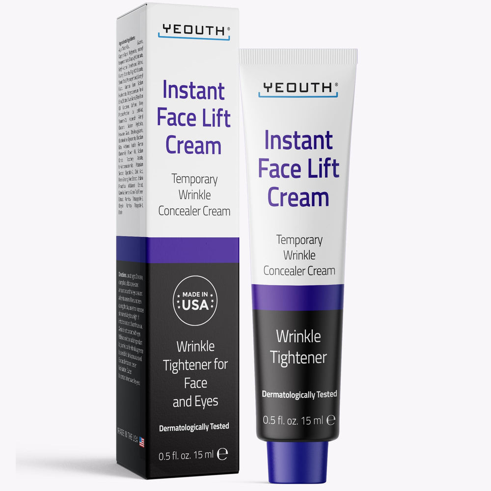YEOUTH Instant Face Lift Cream tube application for temporary skin tightening around eyes.