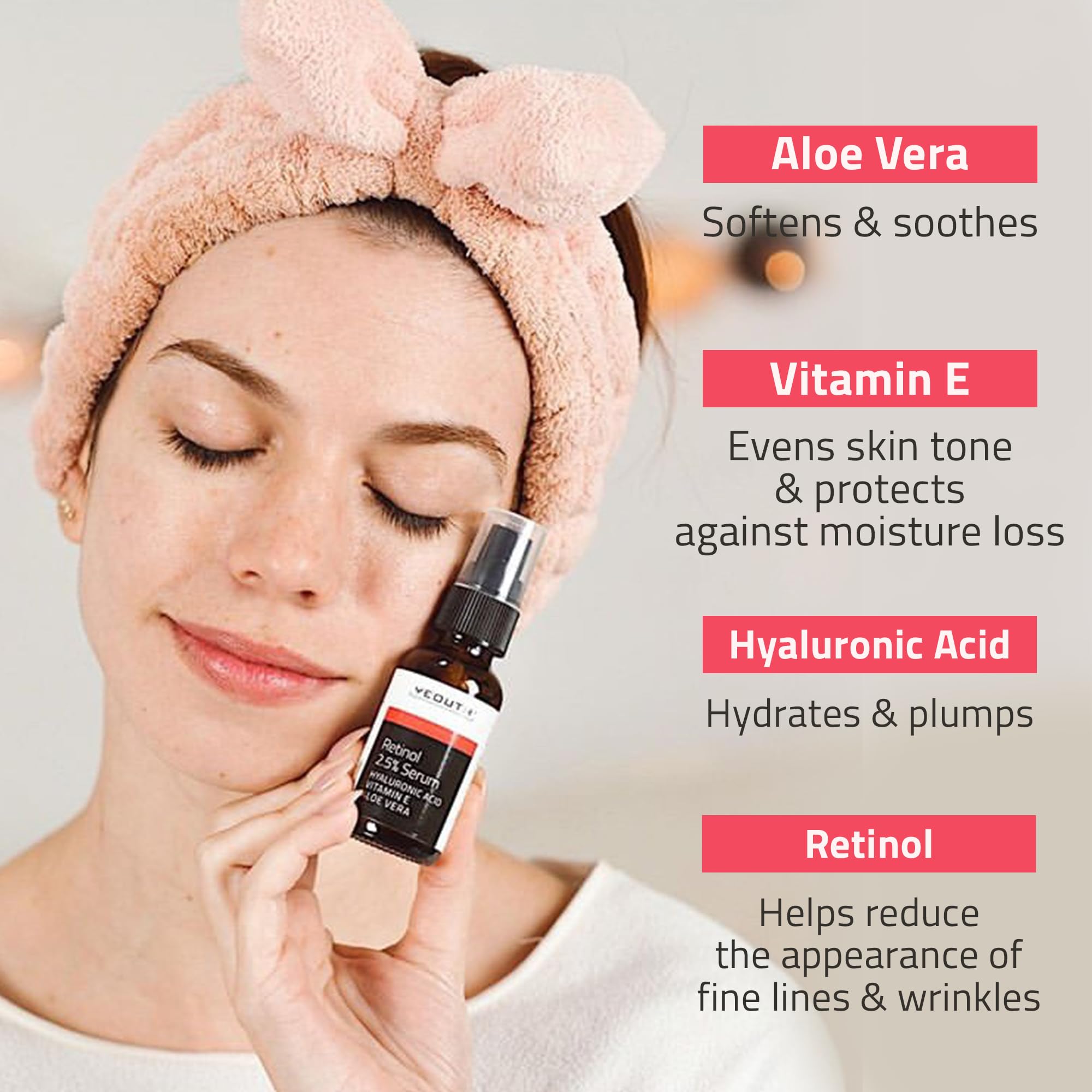 Applying YEOUTH Retinol Serum to the face demonstrates gentle absorption and glow.