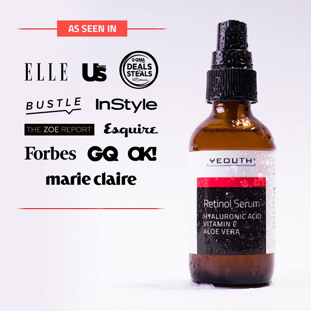 YEOUTH Retinol Serum bottle showing Hyaluronic Acid for lasting hydration.