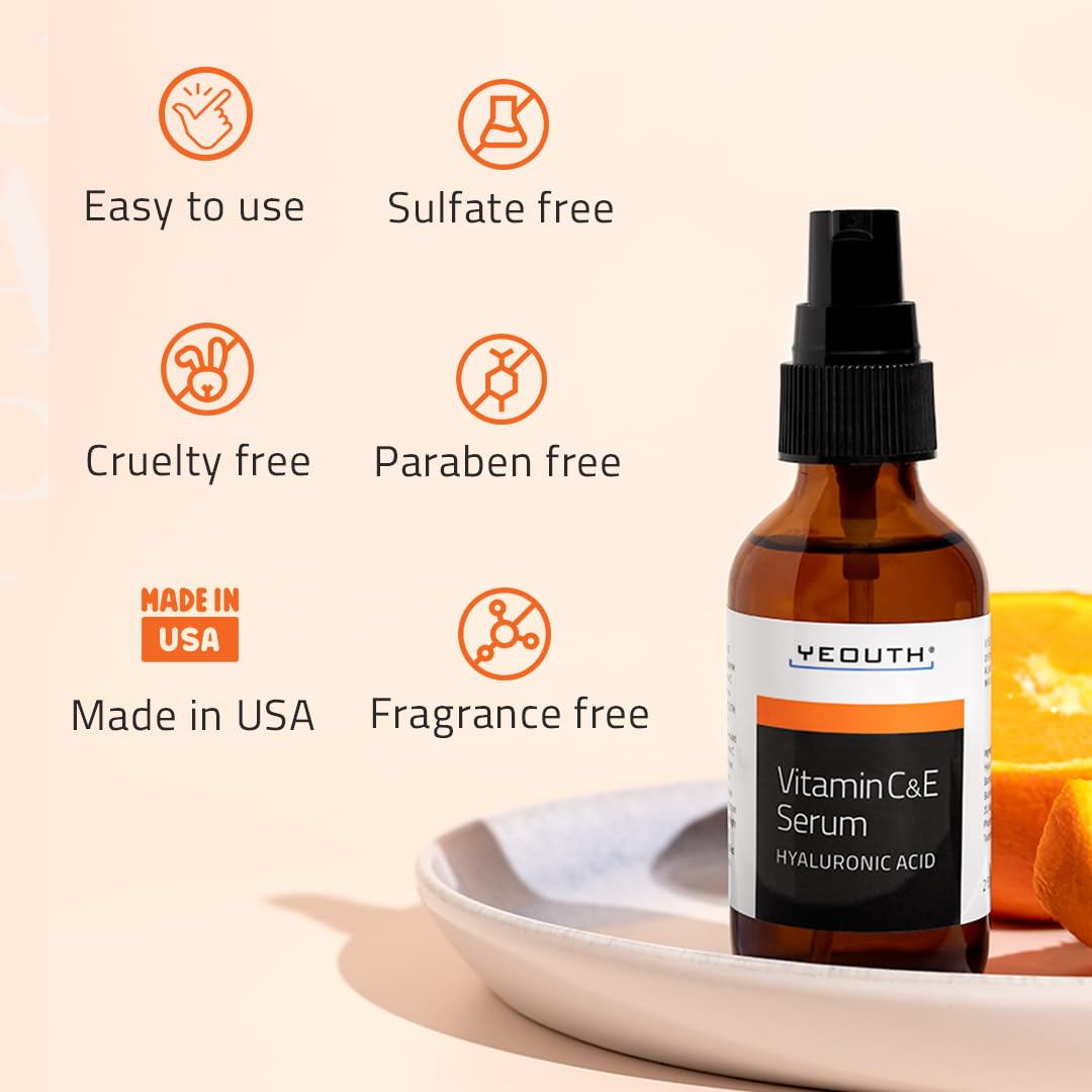 YEOUTH vitamin C serum packaging highlights USA-made clean skincare values