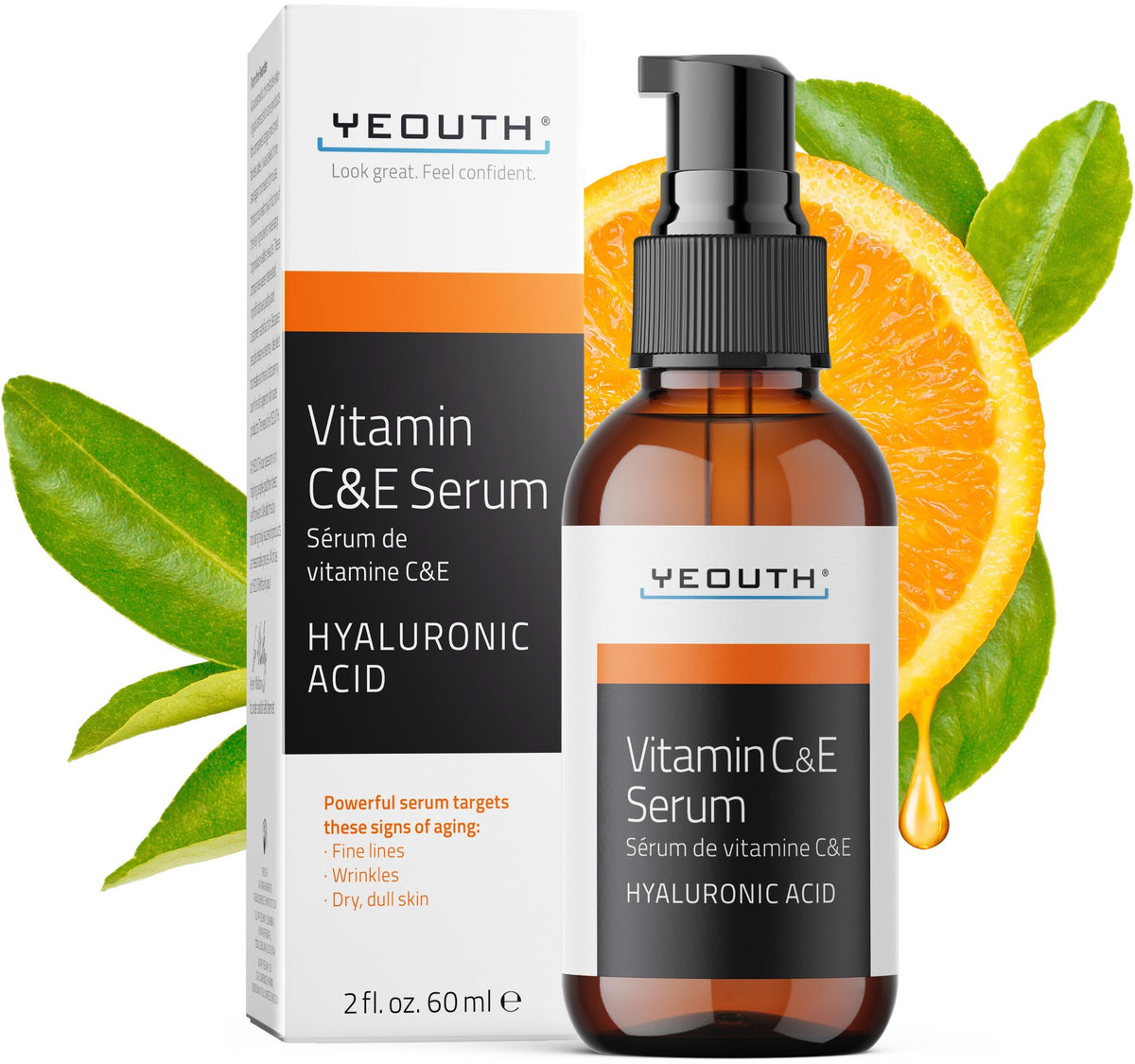 YEOUTH vitamin C serum with hyaluronic acid 2oz bottle hydrates and enhances glow