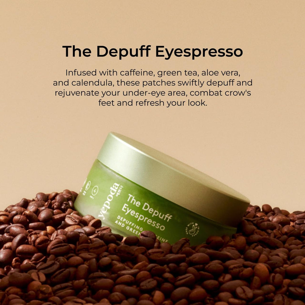 Yepoda Depuff Eyespresso patches sit on under-eye area for cooling revitalization