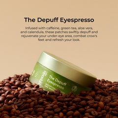 Yepoda Depuff Eyespresso patches sit on under-eye area for cooling revitalization