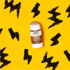 Yes To Coconut Coffee stick lather and rinse illustrates exfoliation and cleansing benefits.