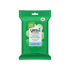 Yes To Cucumbers travel facial cleanser wipes packaging close-up for on-the-go cleansing.
