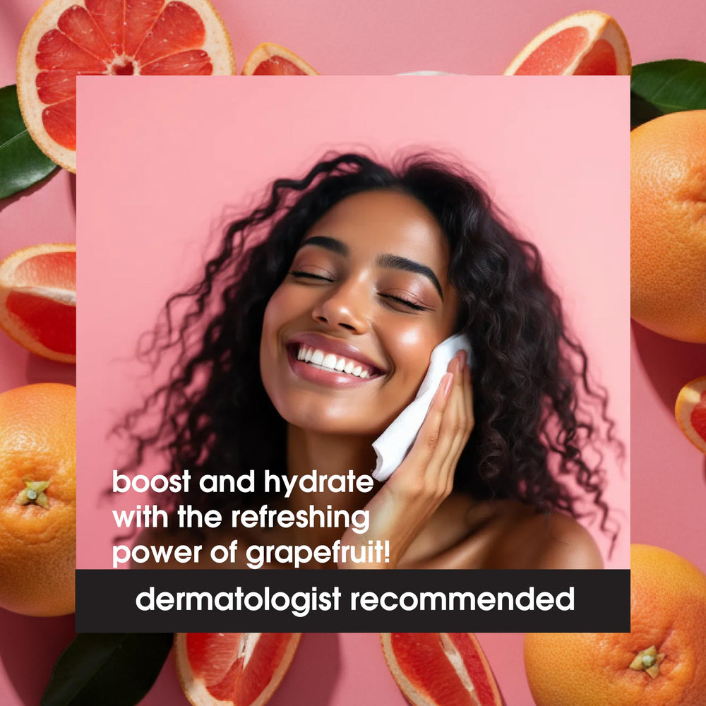 Yes To Grapefruit toallitas faciales con brillo sutil para piel luminosa.