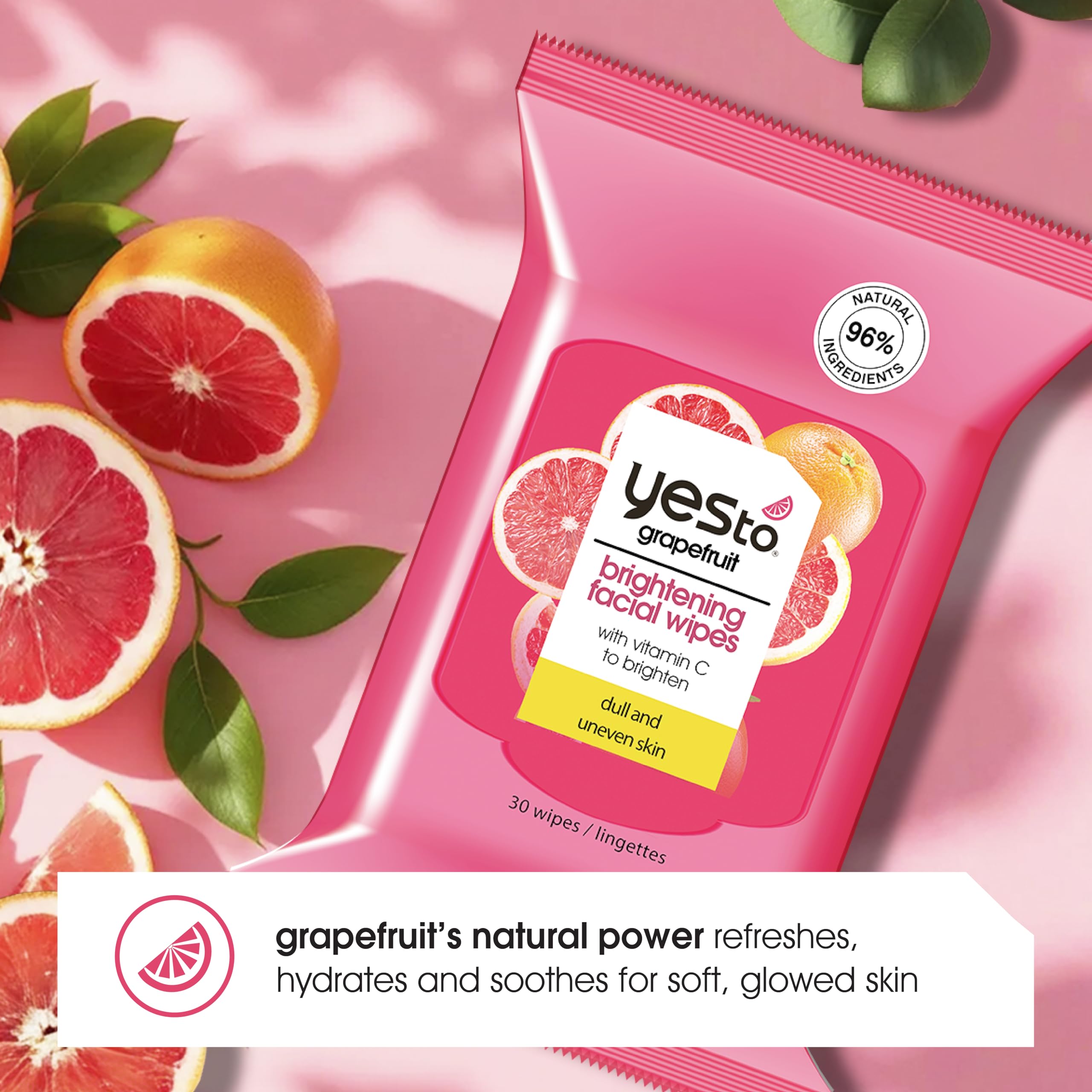 Yes To Grapefruit toallitas faciales para limpieza rápida y ligera.