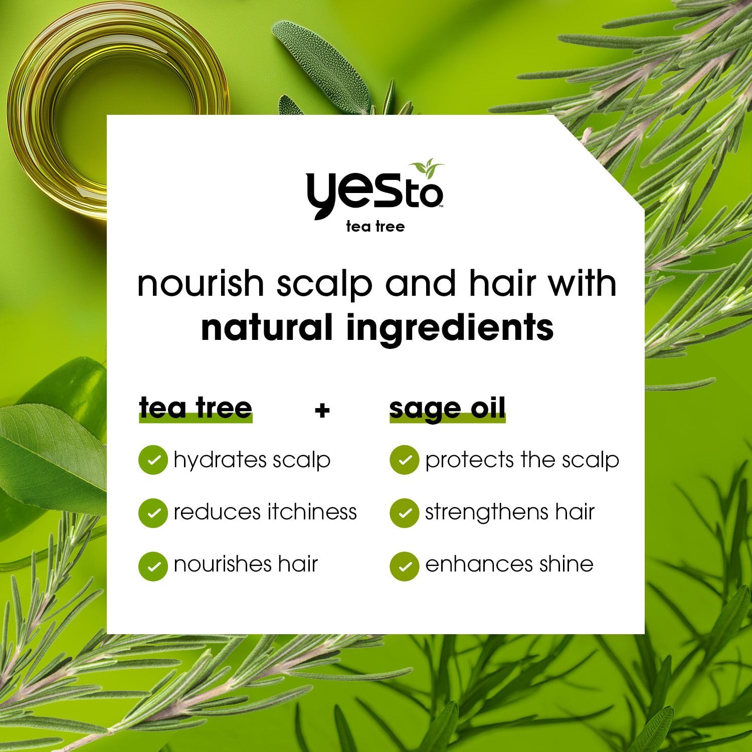 Yes To Tea Tree & Sage Oil Conditioner bottle – hydrating finish for smoother hair.