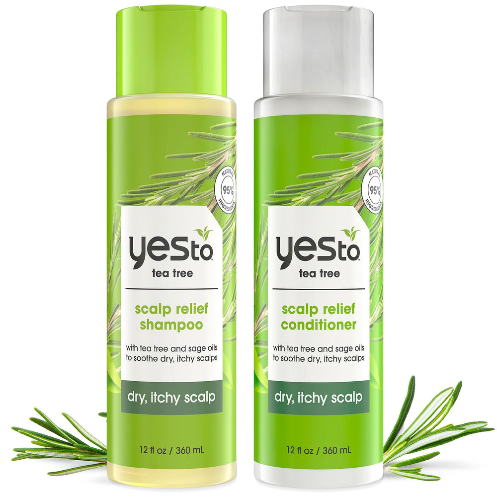 Yes To Tea Tree & Sage Oil Shampoo bottle – invigorating cleanse for dry, itchy scalp support.