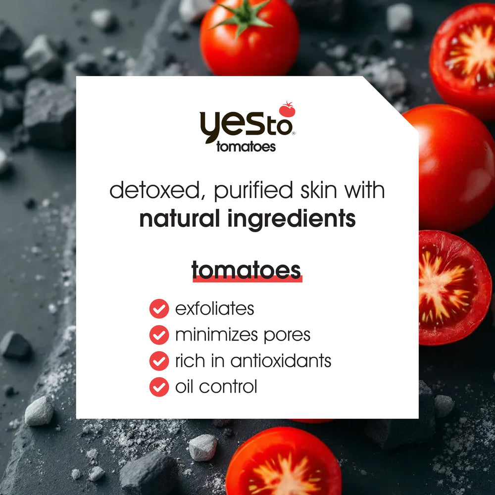 Yes To Tomatoes charcoal wipes being used on the face for quick cleansing