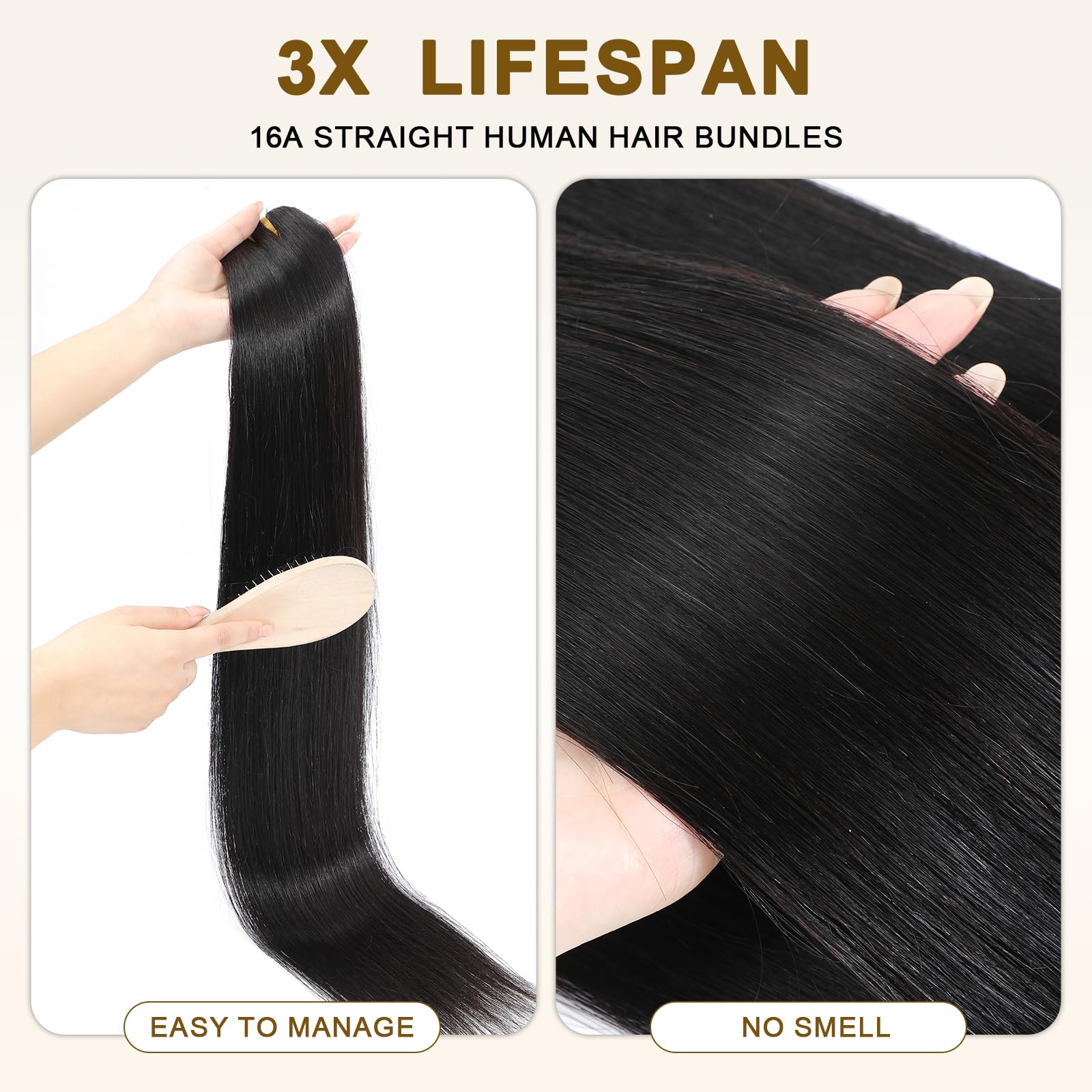 YesBase 16A raw straight bundles 24-inch front view delivers fuller length and effortless braids.