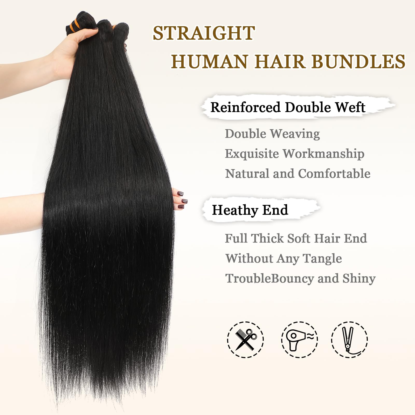 YesBase 16A raw straight bundles natural black color blends with most dark hair shades.