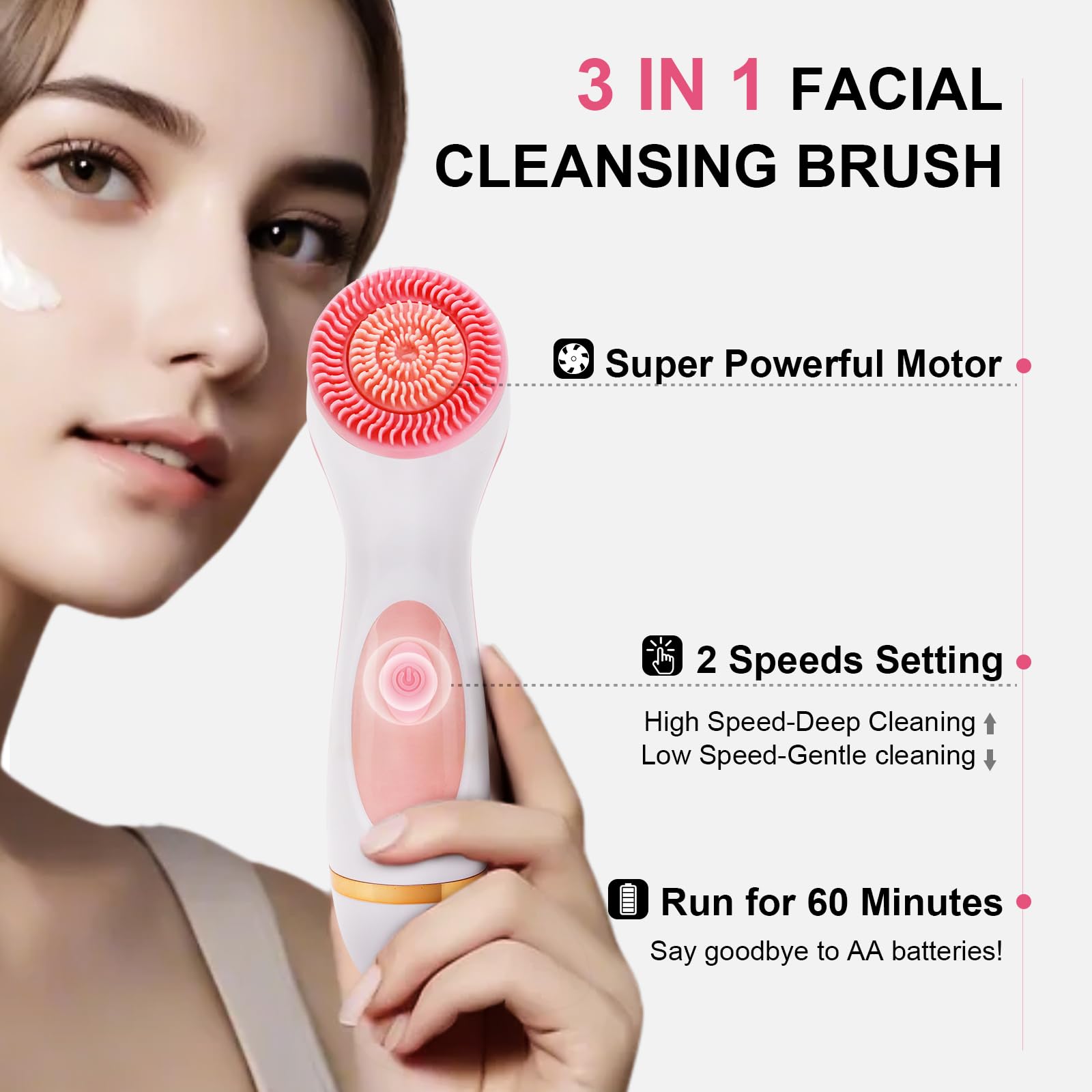 Cepillo facial Yevsinbay con rotación 360° para limpieza profunda de poros.