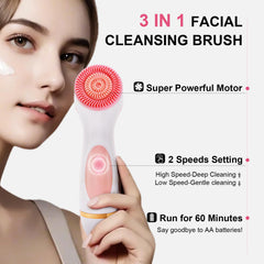Yevsinbay facial cleansing brush pink with replaceable heads enabling versatile skincare routines
