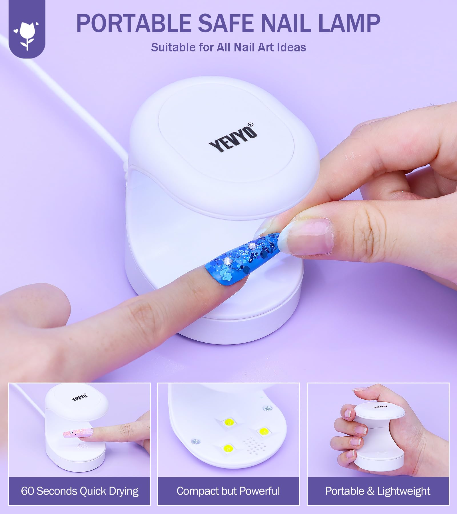 YEVYO glitter powder and sequins add sparkle for creative nail art