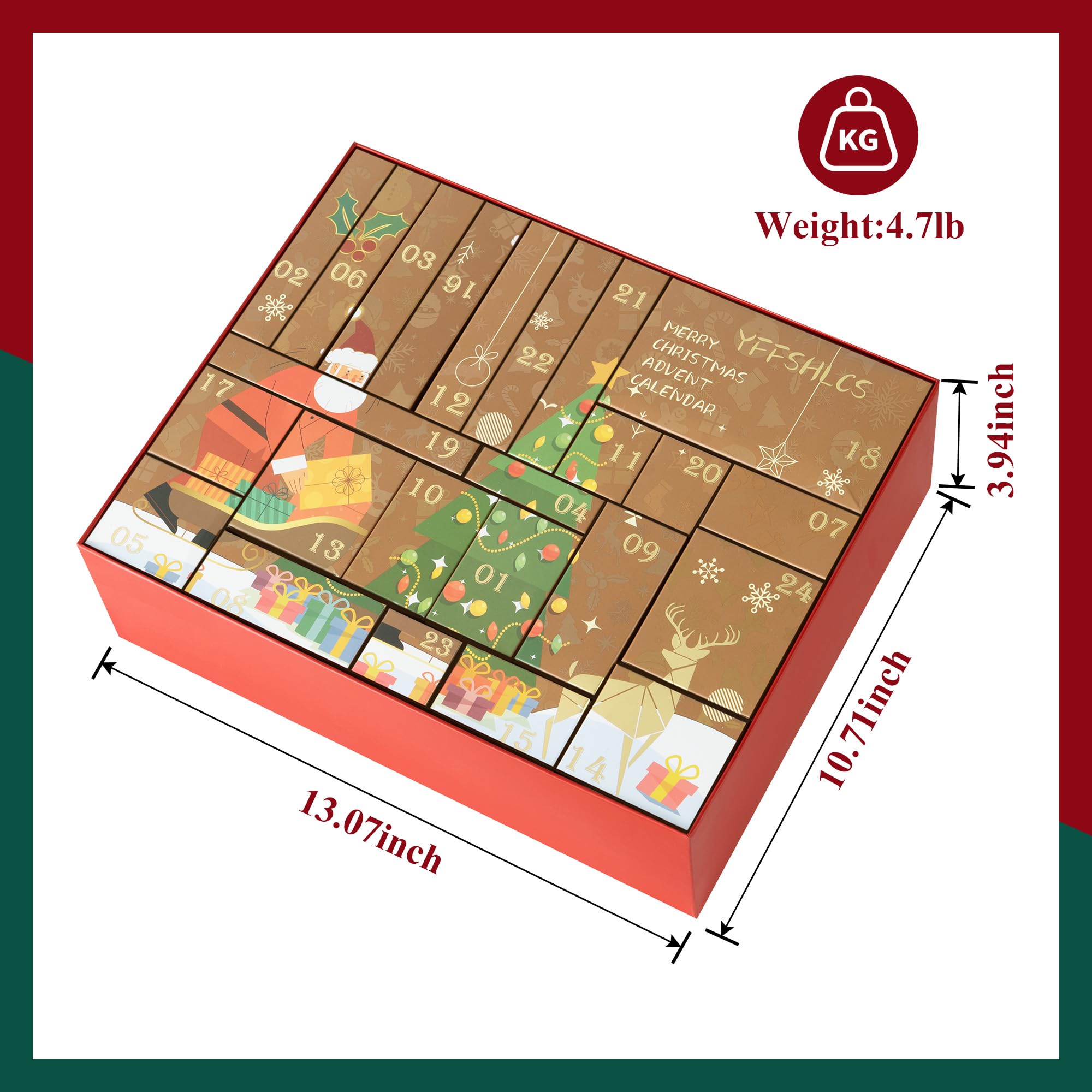 YFFSHLCS Advent Calendar 2025 items display shows hand cream, lotion, bath bombs.