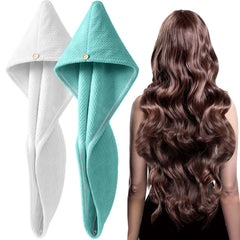 YFONG 2-pack microfiber hair towel wrap close-up highlights ultra-absorbent fabric for faster drying