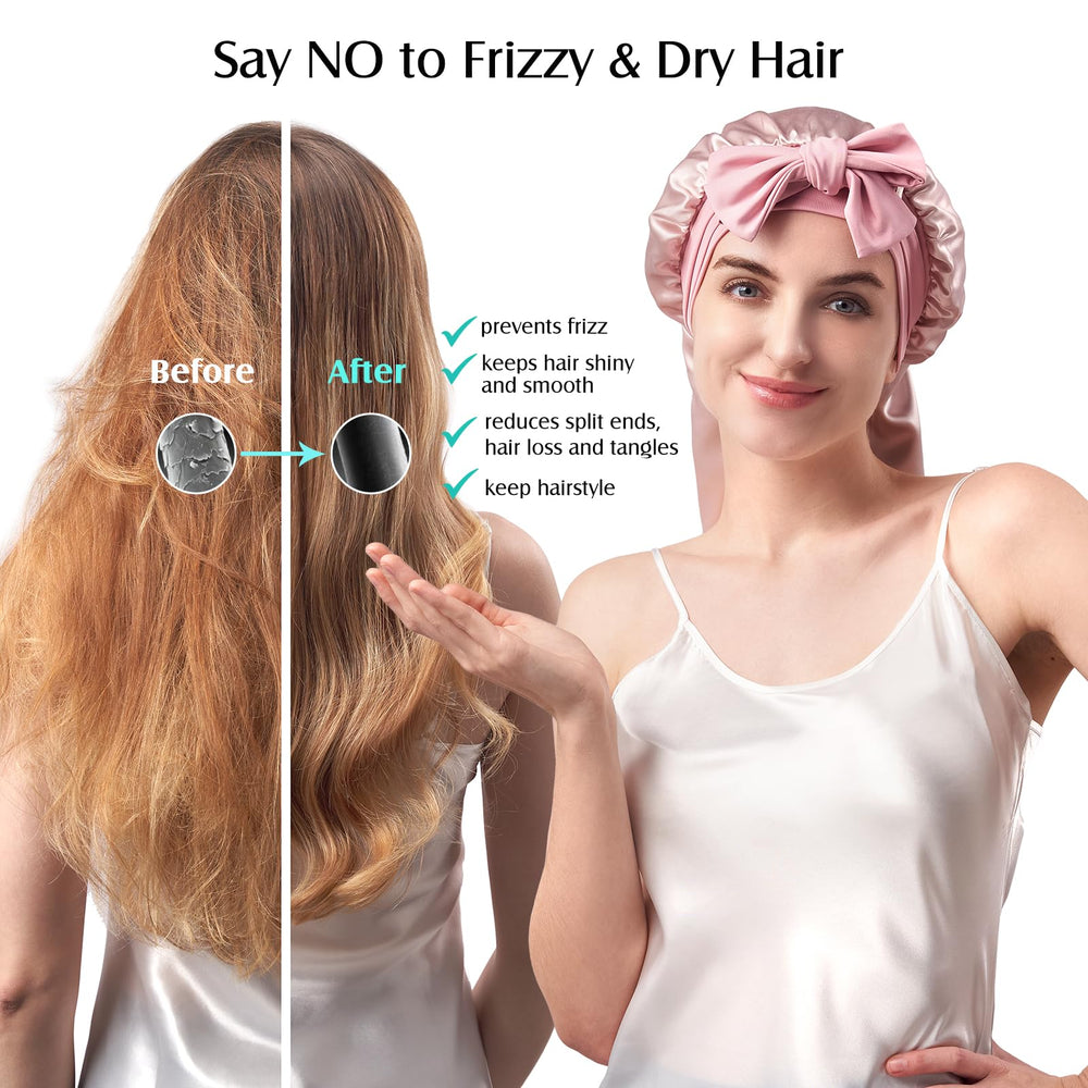 YFONG bonete de seda rosa para cabello rizado y definido al despertar