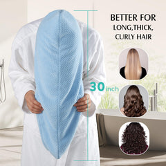 YFONG hair towel wrap on head blue illustrates gentle drying for curls