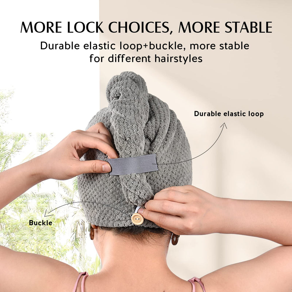YFONG large microfiber hair towel wrap in camel with secure fit on head