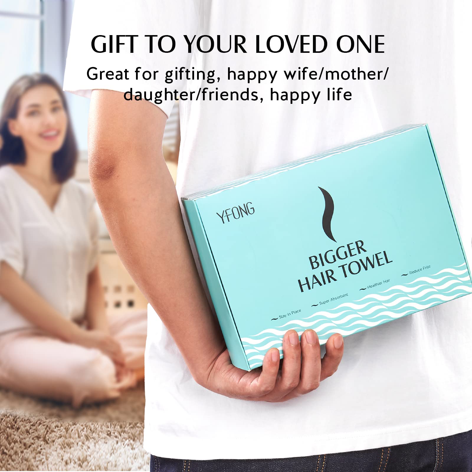 YFONG large microfiber hair towel wrap in white demonstrates quick-dry absorbency