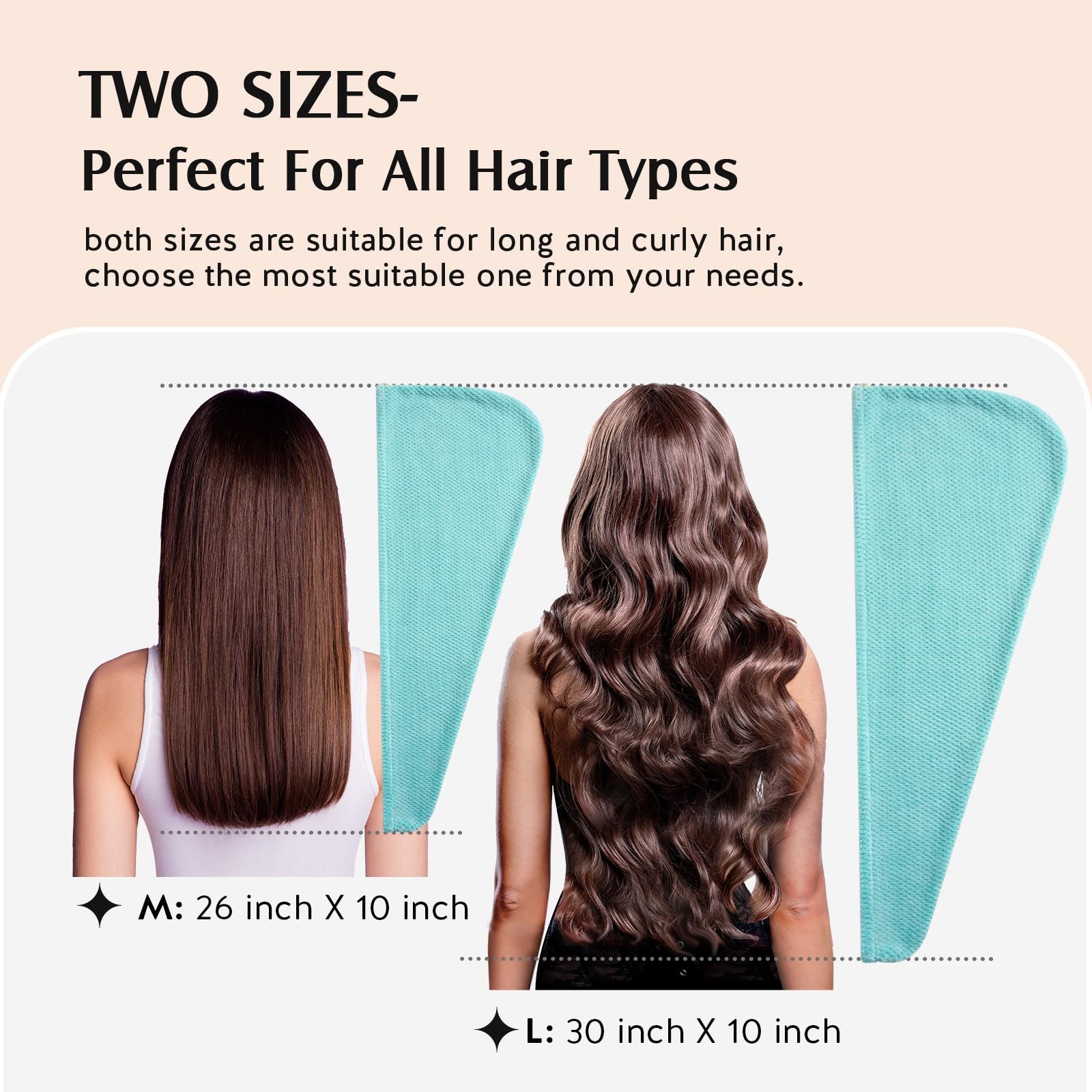 YFONG M-size hair towel wrap flat view illustrates regular-length fit