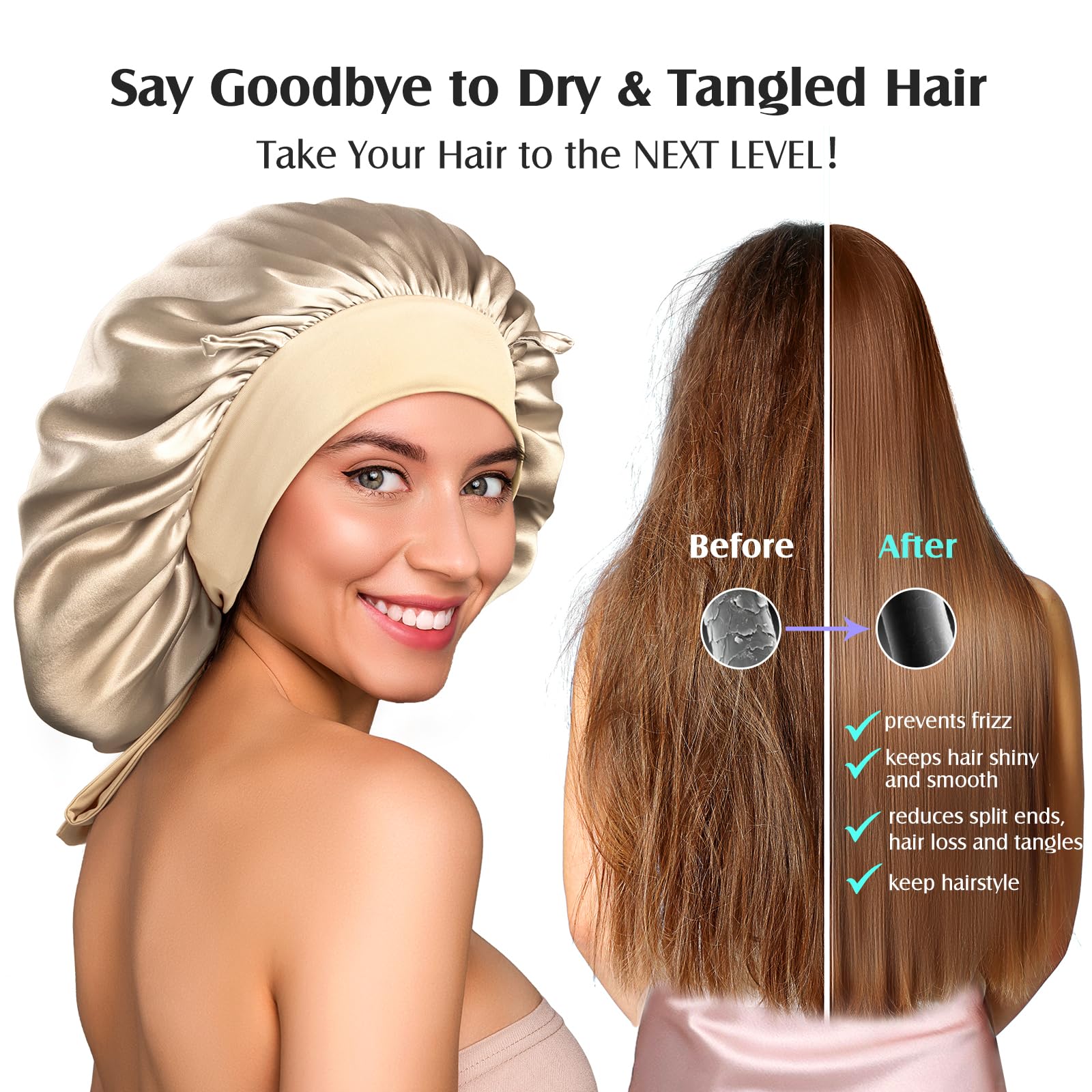 YFONG adjustable-tie band bonnet secures hair overnight