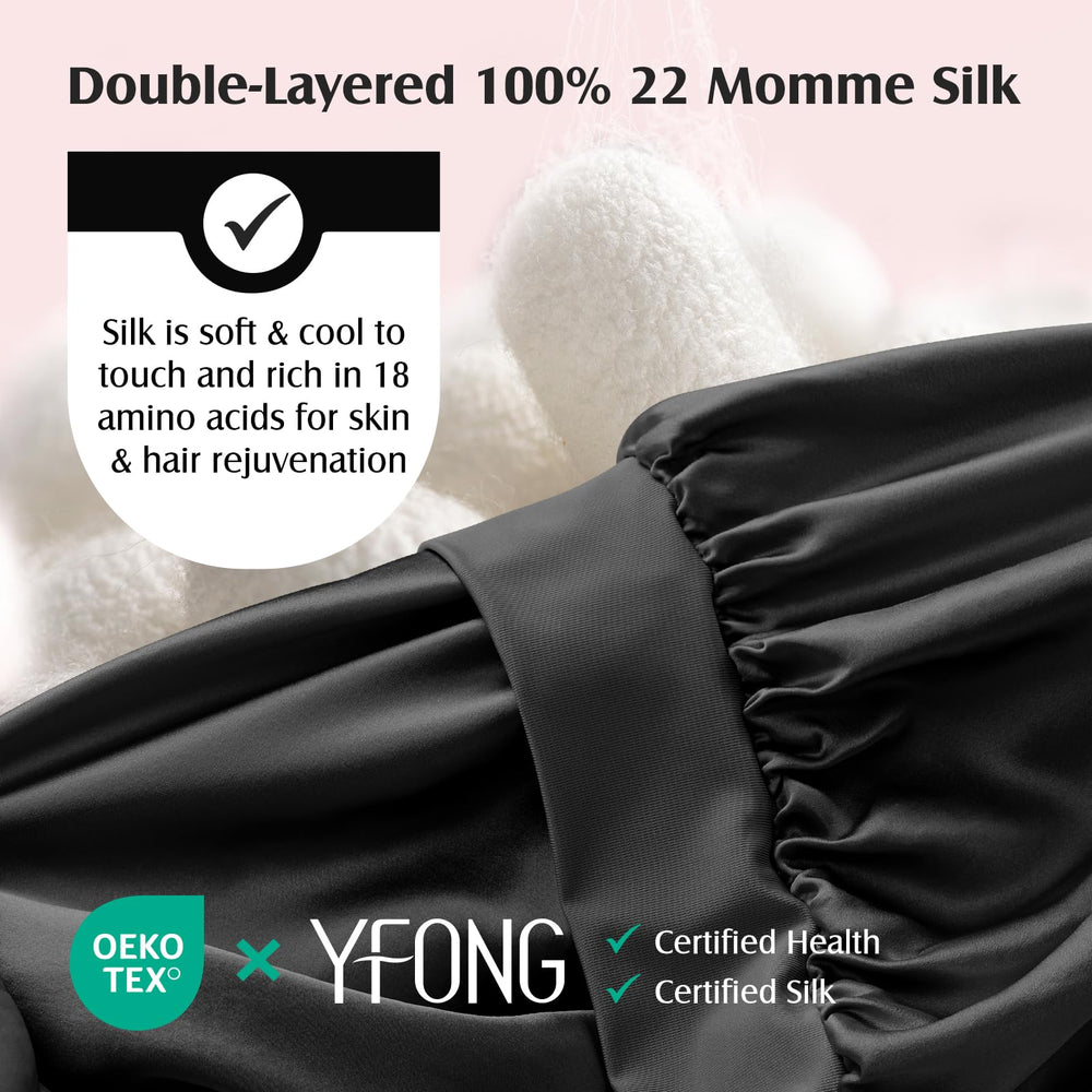 YFONG silk bonnet worn on head, secure fit without tight imprint