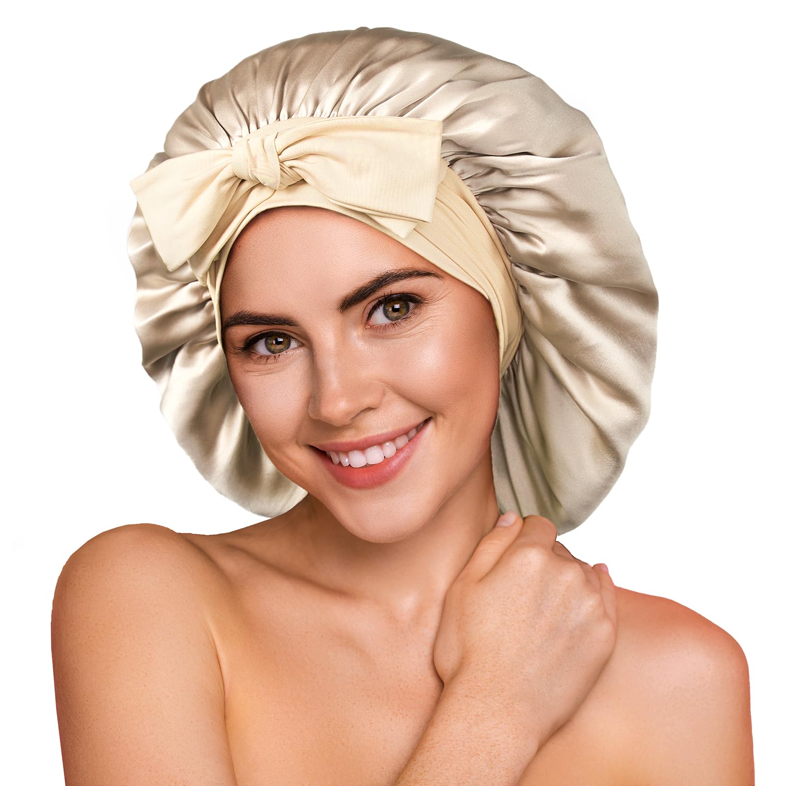 YFONG silk bonnet closeup texture, smooth 22 momme silk for frizz control