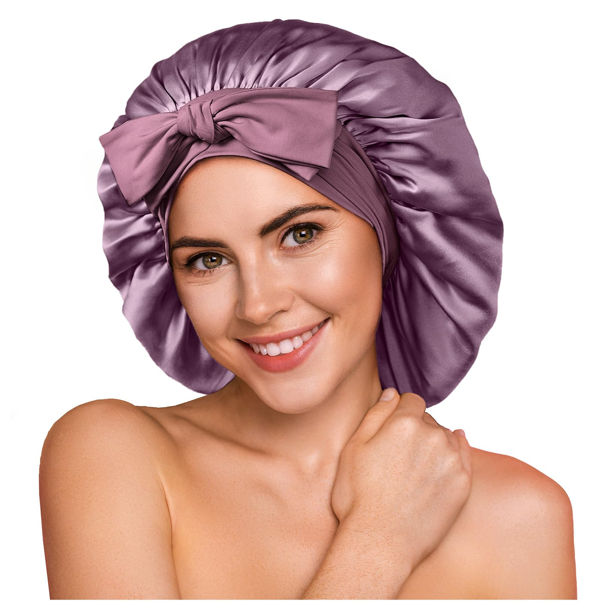 YFONG silk bonnet double-layer top view highlights premium mulberry silk for gentle hair care